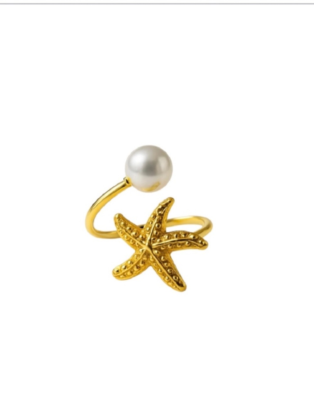 NWOT Gold Seashell Ring with Pearl 18k gold plated &stainless Steel